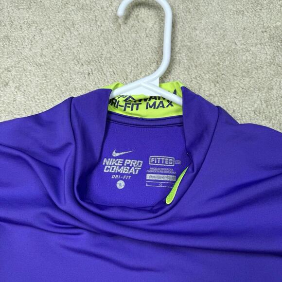Nike Pro Combat Hyperwarm Dri-Fit Max Shirt Purple Neon Yellow Size L Fitted Y2K - Picture 6 of 8